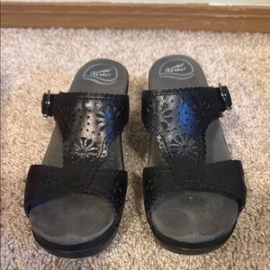 Dansko Black Mules with Adjustable Straps